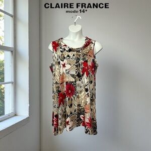 Claire France – Plus Size Sleeveless Cowl Neck Floral Top – Size 2X - Black, Red